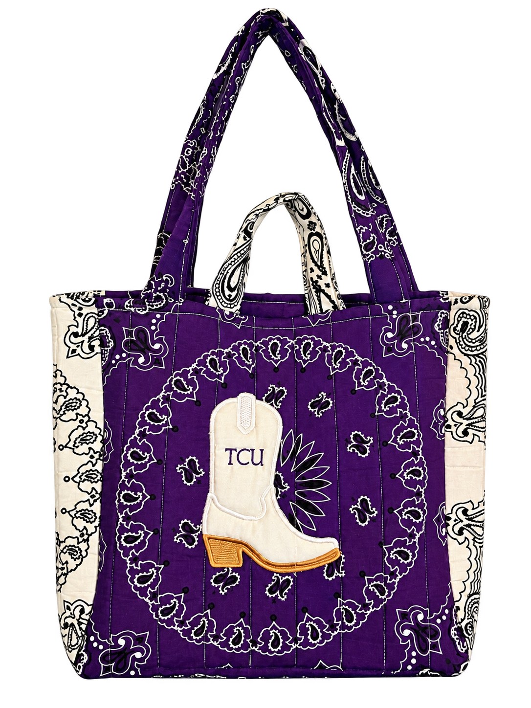 TCU collegiate tote in the medium Sunset size