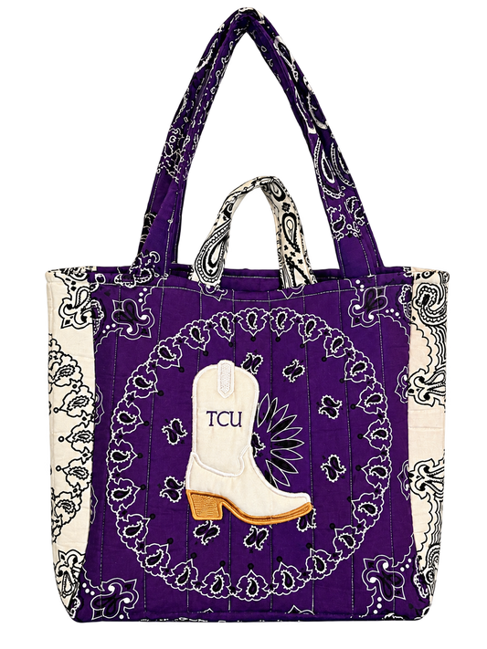TCU collegiate tote in the medium Sunset size